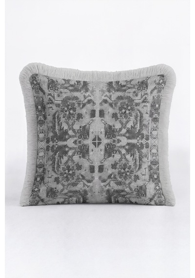 Damask Motifli Saçaklı Yastık Kılıfı - Klasik Etnik Modern Antrasit Krem Püsküllü Kırlent Kılıfı Sessiz Lagün Halo Damask Motifli Saçaklı Yastık Kılıfı - Klasik Etnik Modern Antrasit Krem Püsküllü Kırlent Kılıfı Sessiz Lagün Halo