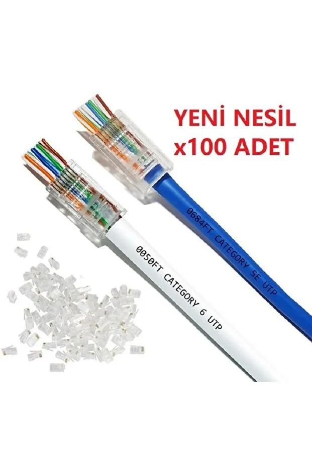 Yeni Nesil Ez Rj45 Rj11 Cat5 Cat6 Konnektör Pensesi + Yeni Nesil Delikli Rj45 100'lü Jak + 100 Adet Rj45 Cover Kılıf Network Seti