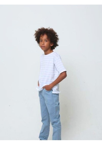 Nanica Kids Erkek Çocuk Bisiklet Yaka Çizgili T-shirt-14075-mavi Mavi