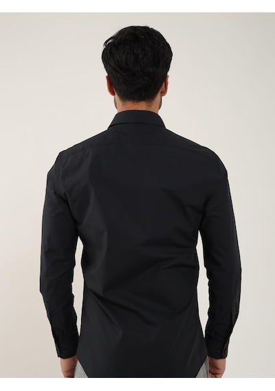 Dufy Siyah Erkek Slim Fit Düz Klasik Yaka Uzun Kol Gömlek - 92868 Siyah