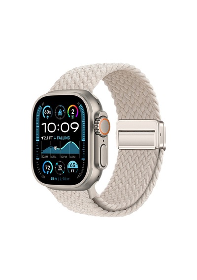 Kilifone - Apple Uyumlu  Watch Ultra 49mm - Kordon Örgü Tasarımlı Hasır Kordon Strap Kayış - Krd-124 - Starlight - T36081