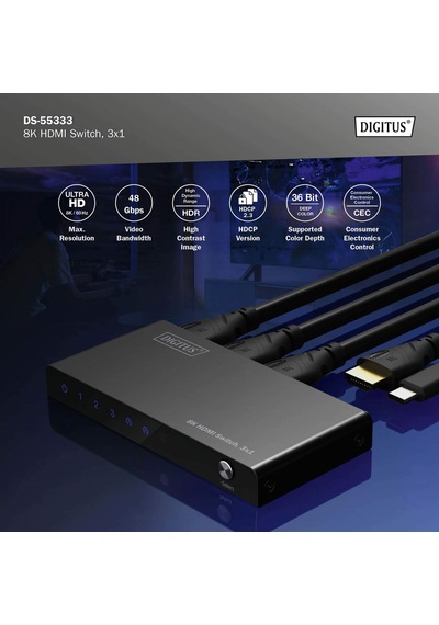 Dıgıtus 8k Hdmı Switch, 3x1 3x1 Hdmı Switch, 8k/60hz 4:4:4 , Hdr, Hdcp 2.3