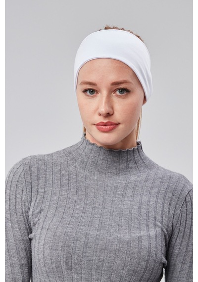 Sonbaharmoda Kadın Spor Saç Bandı Bandana Penye Esnek Bone Dikissiz Beyaz