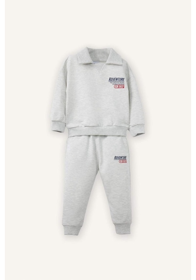 Defacto Slogan Baskılı Sweatshirt Kumaşı 2'li Takım Erkek Bebek G6294A526SP