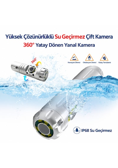30 Metre Sert Kablo Yılan Kamera - Ips Ekran 1080p Endüstriyel 360 Derece Kamera