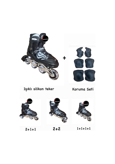 Işıklı Çocuk Pateni Ayarlanılabilir Alıştırma Silikon Tekerli Frenli Metal Gövdeli Paten Dizlik Set Siyah Işıklı Çocuk Pateni Ayarlanılabilir Alıştırma Silikon Tekerli Frenli Metal Gövdeli Paten Dizlik Set Siyah