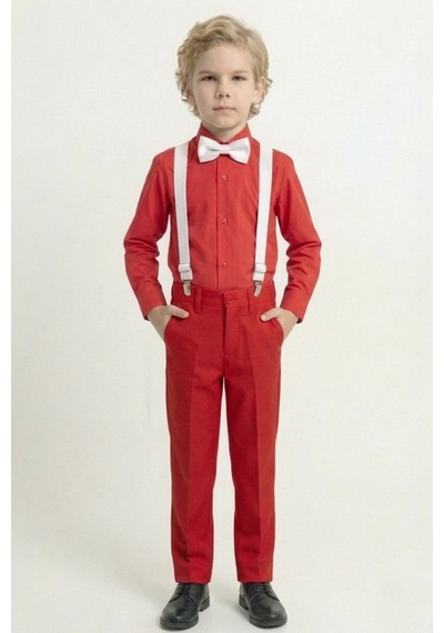 Mnk Baby & Kids Renkli Gömlekli Erkek Çocuk Takım M00788 Kırmızı