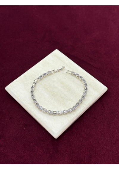 Oval Parlak Taşlı Silver Su Yolu Bileklik Silver