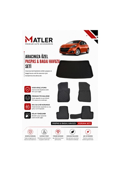 Peugeot 208 2015 Model 4d Ekstra Havuzlu Paspas Ve Bagaj Havuzu Set