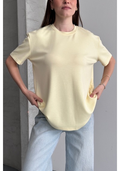 Balenbi Kadın Modal Bisiklet Yaka Basic Yarım Kollu T-shirt 1211 Sarı