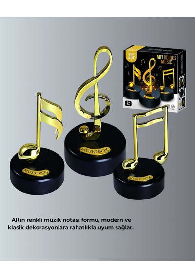 Altın Nota Sol Anahtarı Müzik Box Döner Mekanizmalı Hediyelik