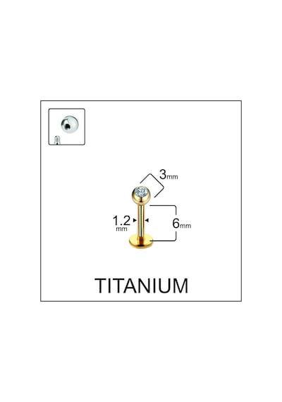 %100 G23 Titanyum Tek Taş Kristal Top 3mm X 6mm X 1.2mm Altın Titanyum Labret Piercing Kahverengi