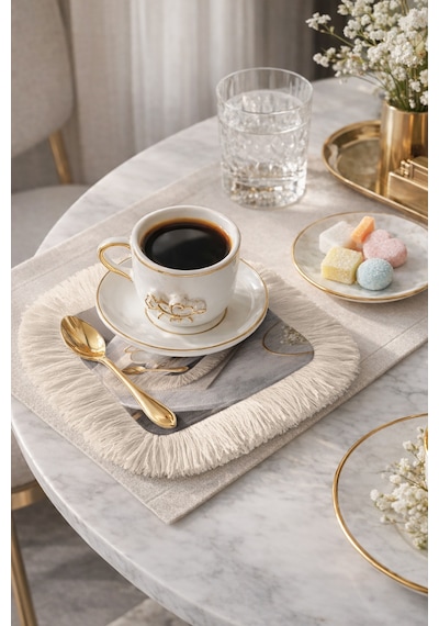 Klasik Fransız Stil Püsküllü Sunum Peçetesi - Vintage Country Rustik Bardak Altlığı Sunum Mendili Çok Renkli