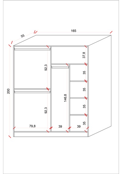 Ases Mobilya Ela6533 4kapaklı Gardırop 5 Raflı 3 Askılı Geniş Model Beyaz