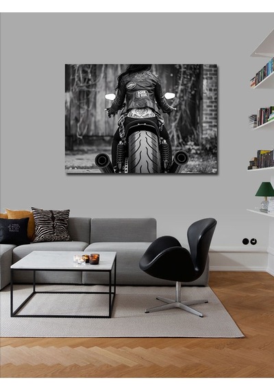 Kanvas Tablo Motosikletçi Ve Siyah Deri
