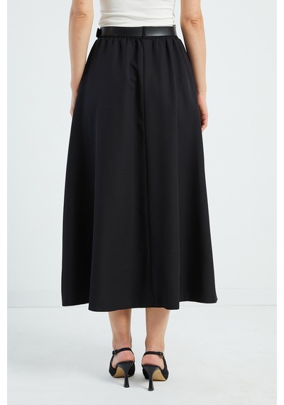Fullamoda Beli Kemerli Maxi Boy Etek Siyah