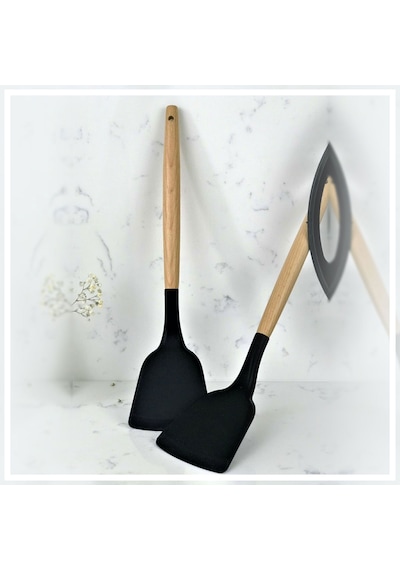 Bambu Saplı Silikon Spatula - Siyah