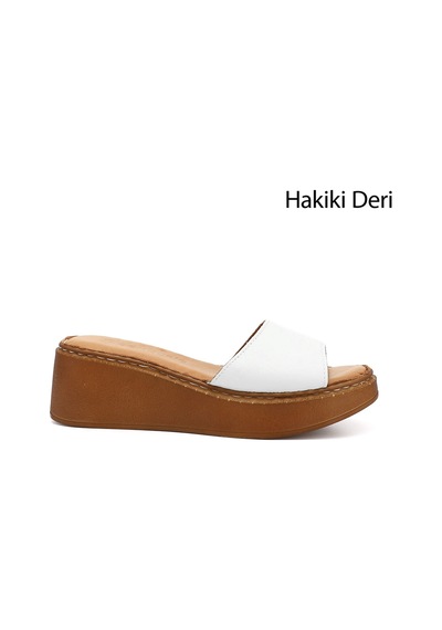 Gönderi(R) Gönderi R Kadın Beyaz Dolgu Taban Hakiki Deri Terlik Dyza69842265 Bej - Beyaz - Kırmızı
