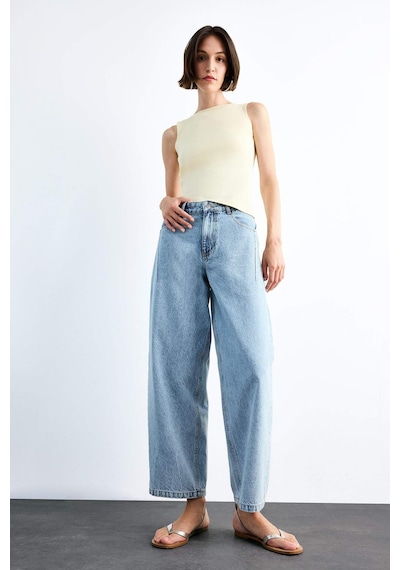 Defacto Wide Baggy Fit Yıkamalı Jean Pantolon F7501ax25smnm85 Indigo