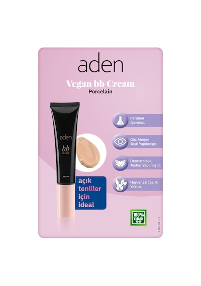 Aden Bb Cream Vegan - Vegan Bb Krem 01 Porcelain Porselen 0