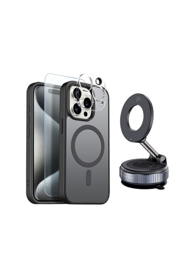 Teleplus Apple, Uyumlu iPhone 15 Pro Kılıf 4-1 Kombin Set Kapak Siyah