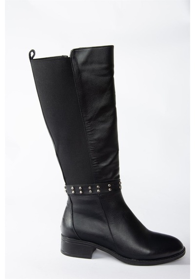 Fox Shoes Siyah Hakiki Deri Arkası Streç Dalgıç Kumaş Kadın Çizme N555705503 Siyah