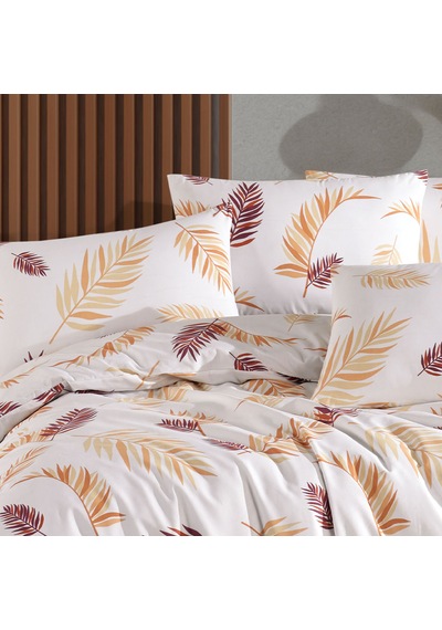 Tek Kişilik Nevresim Takımı 160x220cm 2 Yastık Kılıfı Lastikli Çarşaflı 120x200+30 Bej - Beyaz