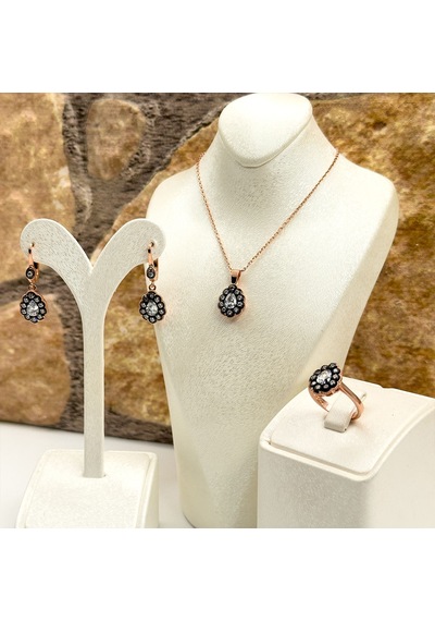 Elmas Montür Rosegold Damla Spor Gümüş Set Takım Rose Gold