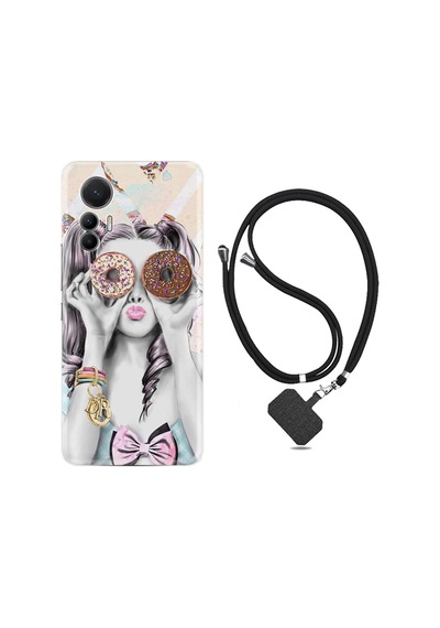 Xiaomi 12 Lite Kılıf İpli Boyun Askılı Desenli Silikon Donut Girl 1408