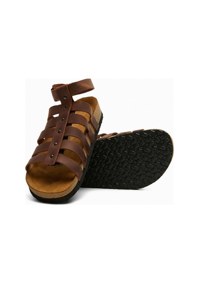 Comfortfusse Ares - Kadın Ortopedik Hakiki Deri Sandalet Kahverengi Yağlı Deri