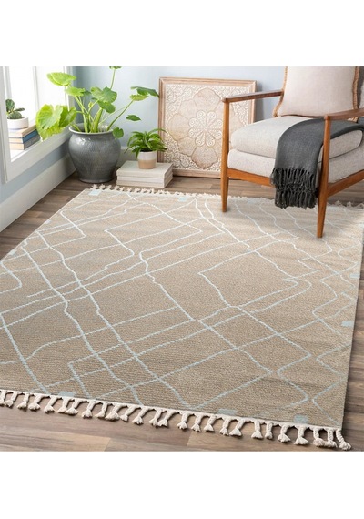 Bej - Beyaz Renkli Soft Iskandinav Peluş Dokulu Makine Halısı-693