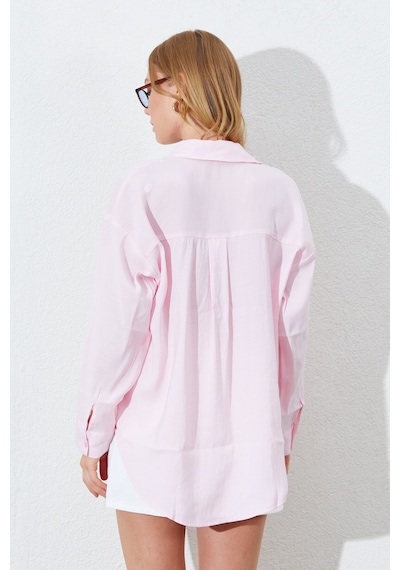 Manche Pudra Modal Soft Dokulu Yumuşak Gizli Pat Detaylı Oversize Kadın Gömlek Mks168262-01 Manche Pudra Modal Soft Dokulu Yumuşak Gizli Pat Detaylı Oversize Kadın Gömlek Mks168262-01