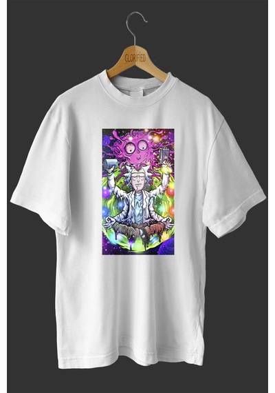 Noıssey -wed Çılgın Dahi Rick Tasarım Baskılı Oversize T-shirt Tişört Beyaz