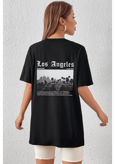 Flood Of Style Unisex Los Angles Tasarım T-shirt Siyah