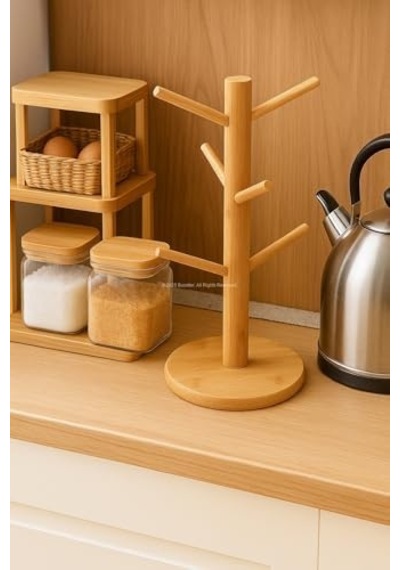 Ahşap Bambu Kupa Bardak Askısı 6&apos Lı Stand Doğal Mutfak Tezgahı İçin Kupa Standı Bardak Tutucu Modern Dekoratif Dayanıklı Kolay Kurulumlu Organizer Yuvarlak 100