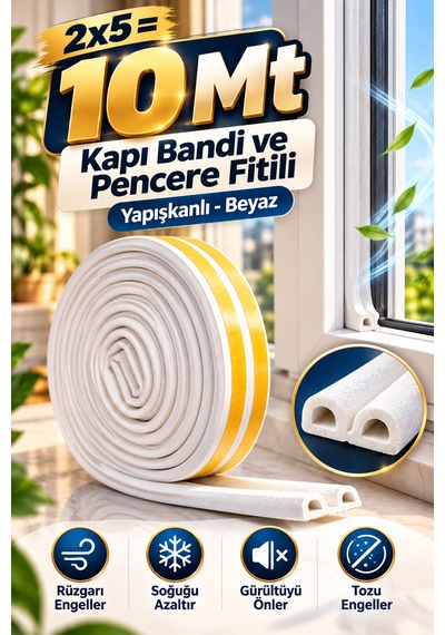 Kapı Bantı Ve Pencere Fitili Bandı Yapışkanlı Beyaz 2 x 5 M