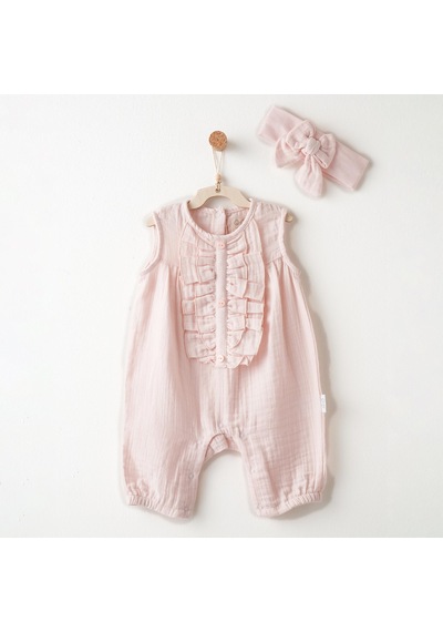 Andywawa Lovely Day Bebek Müslin Saç Bandı Ve Tulum Takım Ac26613 Pembe