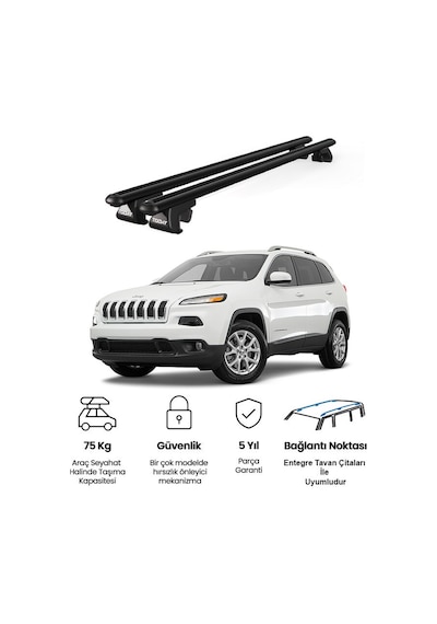 Venüs Jeep Cherokee Kl 2013 Ve Sonrası Uyumlu Siyah Ara Atkı Port Bagaj Tavan Barı