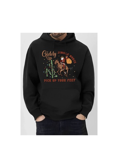 Medinenur Noel Baskılı Kapüşonlu Sweatshirt Siyah