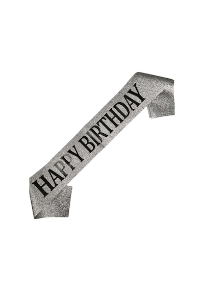 Doğum Günü Parti Kuşağı Happy Birthday Yazılı Gümüş Simli Kumaş Üzerine Siyah Baskılı Doğum Günü Aksesuarı Diğer