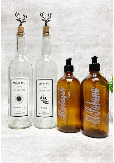 Geyik Mantar Tıpalı Şeffaf Şişe 750ml Yağlık 2li 500ml Amber Sabu