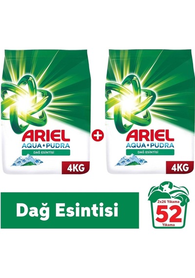Ariel Dağ Esintisi 4 Kg Aquapudra Toz Çamaşır Deterjanı X 2 Adet