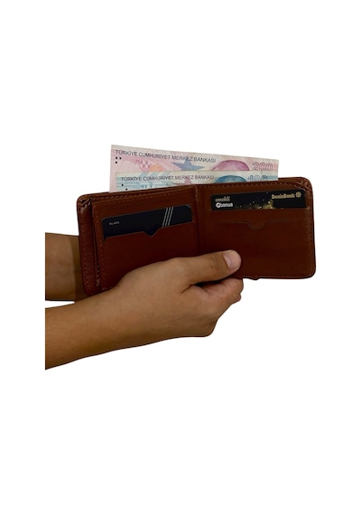 Premium Serisi Lüks Deri Classic Crazy Deri Cüzdan Kartlık Ve Kemer Seti Kahverengi