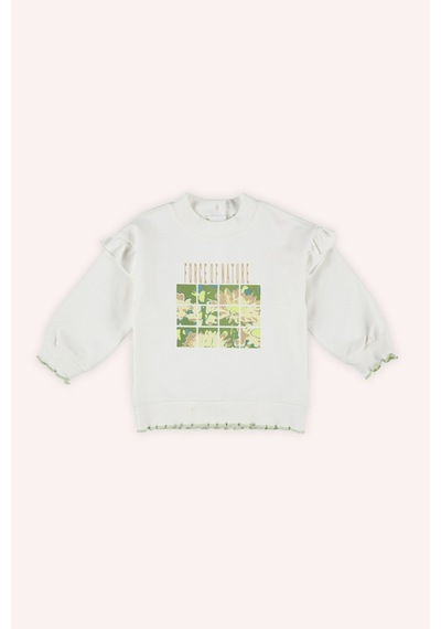 Kız Bebek Baskılı Beyaz Sweatshirt Çok Renkli