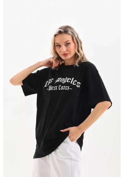 Mareandpanda Unisex Baskılı Oversize T-shirt - Siyah