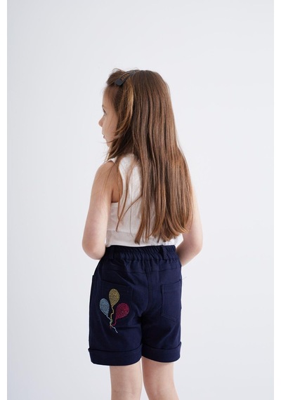 Oliventhekid Taşlı Detaylı Kız Çocuk Şort Lacivert Lacivert