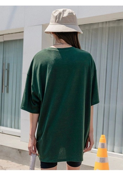 Flood Of Style Kadın Yeşil School Baskılı Bisiklet Yaka Tshirt
