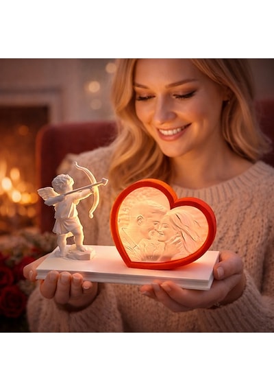 Aşk Meleği Kalp Lithophane Lamba Kişiye Özel Fotoğraflı Romantik 3d Anı Işığı Çok Rekli - Beyaz