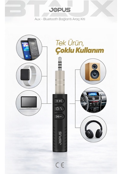 Jopus Bluetooth Aux Araç Kiti Bluetooth 5.0 Hd Ses Kalitesi Kesintisiz Bağlantı