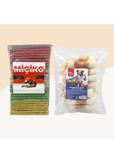 Miçiko Renkli Munchy Köpek Ödülü 100'lü + Tavuklu Roll Dürüm 16 Adet 400gr